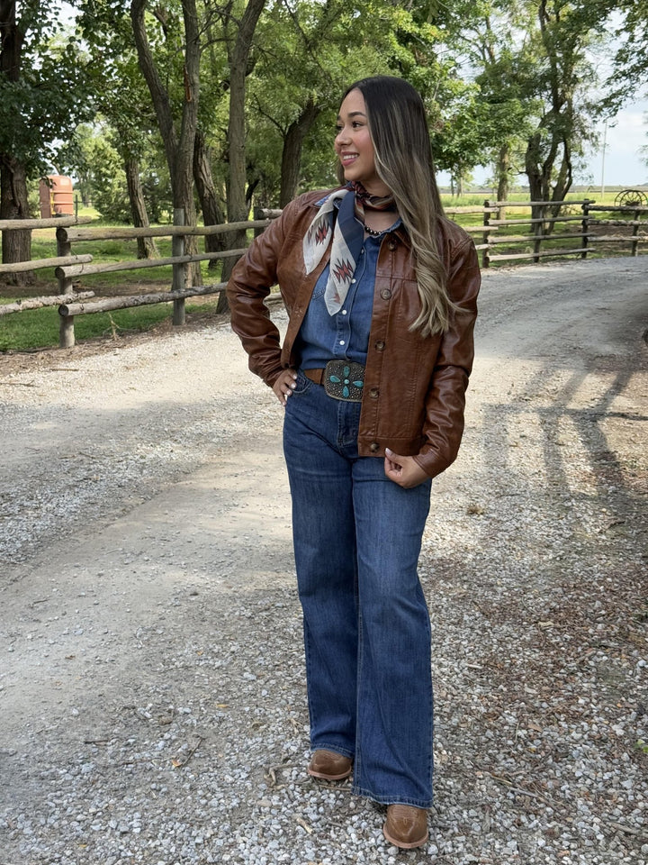 Button Front Faux Leather Jacket from Tribal - High Call Outfitters