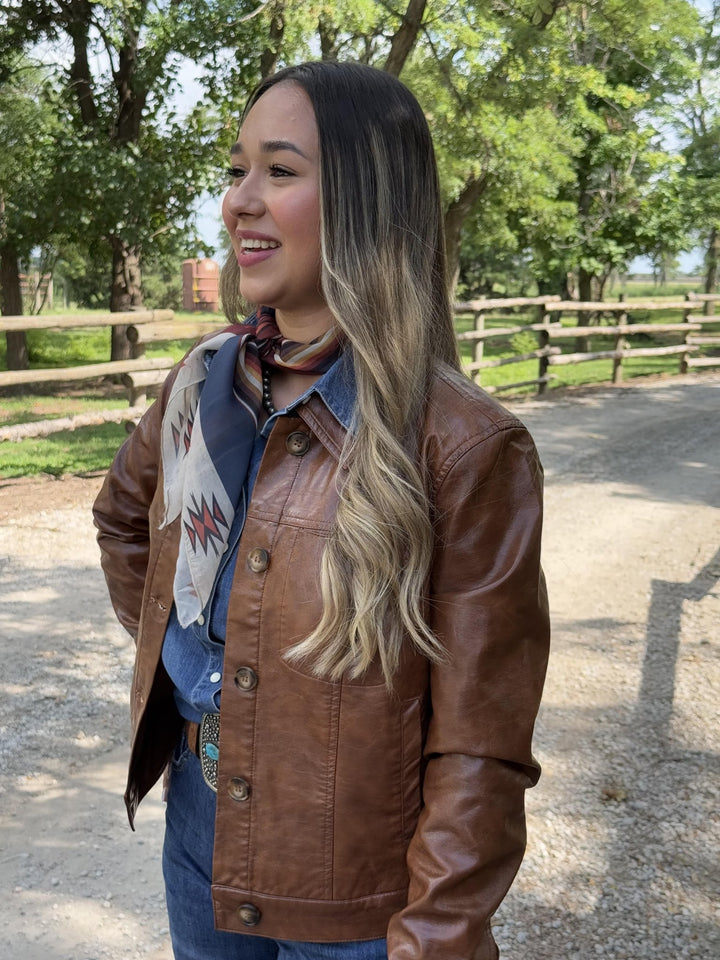 Button Front Faux Leather Jacket from Tribal - High Call Outfitters