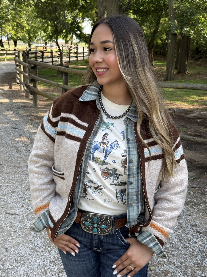 Cowboy Desert Front Zip Cardigan