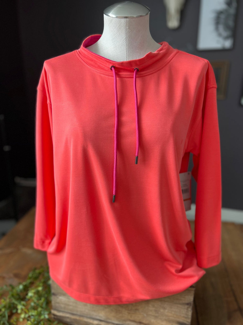 Drop Shoulder Drawstring Neckline Top from Multiples - High Call Outfitters