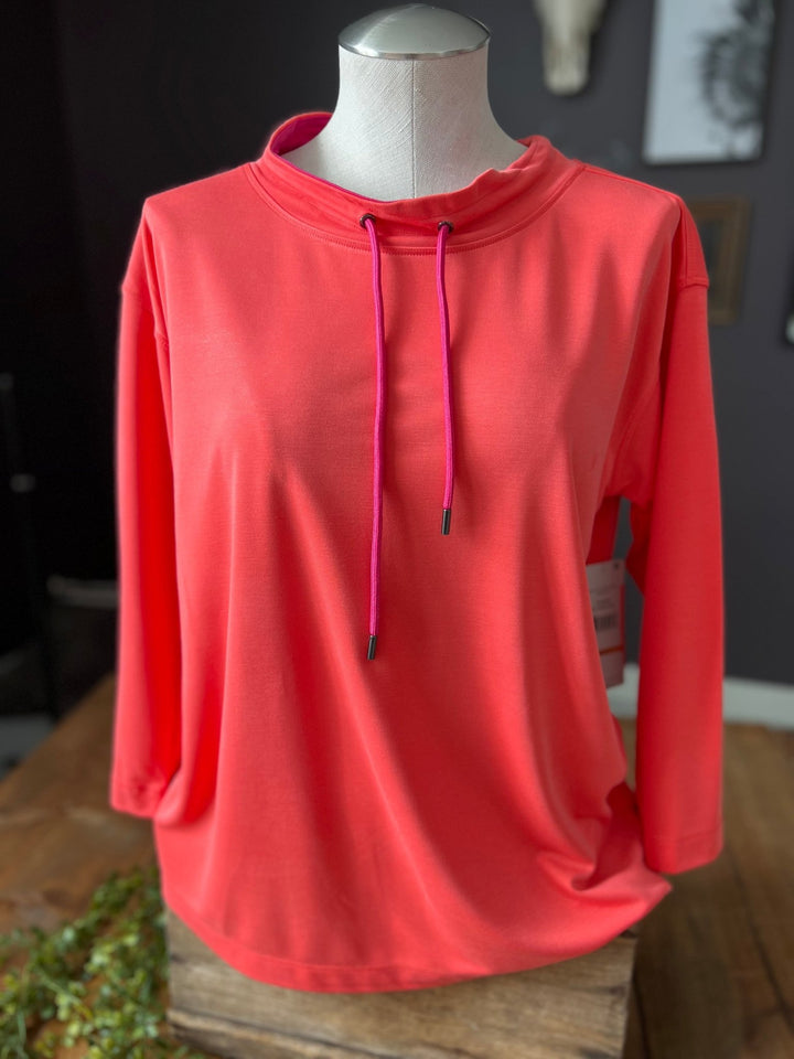 Drop Shoulder Drawstring Neckline Top from Multiples - High Call Outfitters