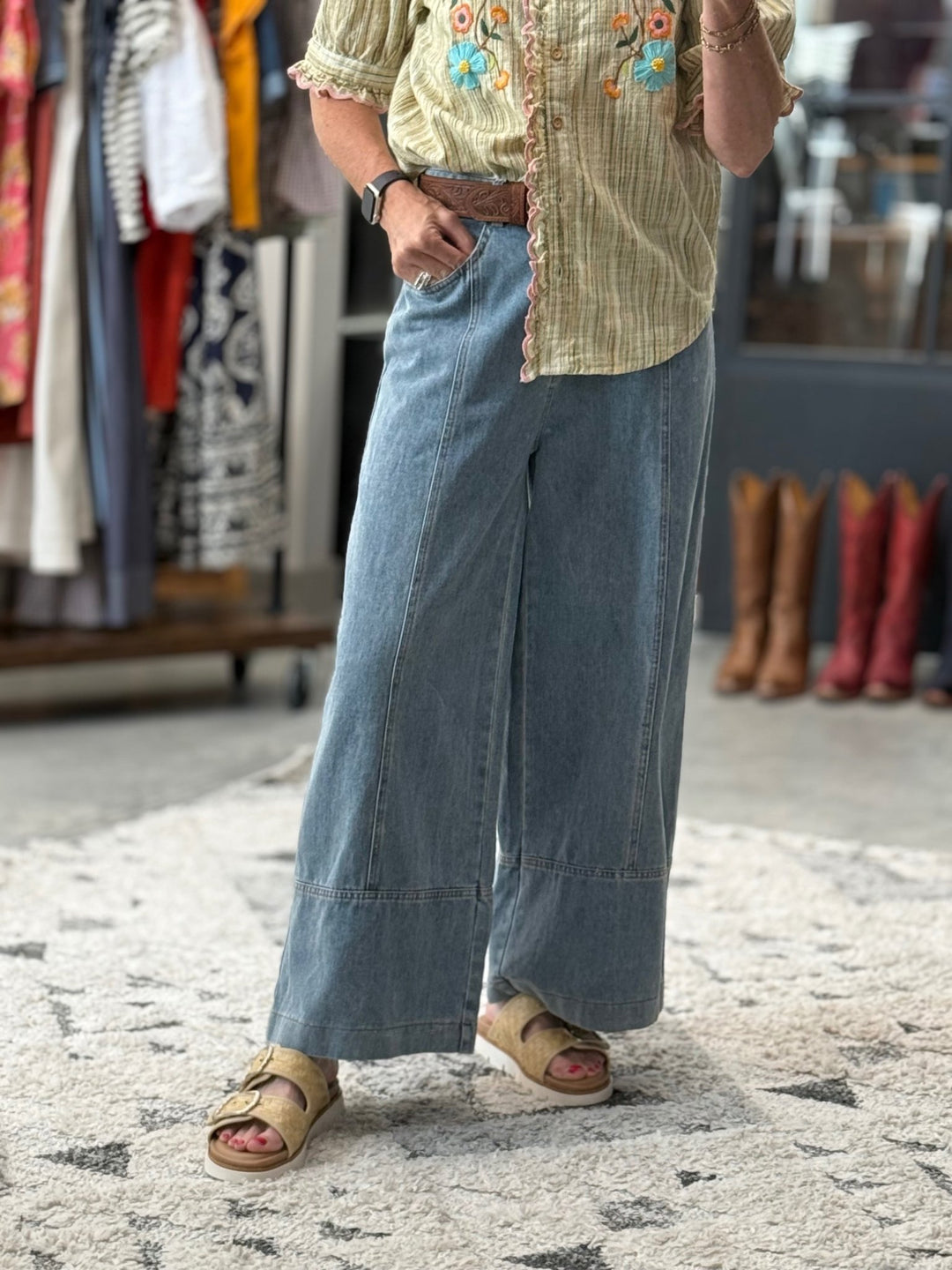 Wide Leg Seamed Ankle Denim - High Call Outfitters