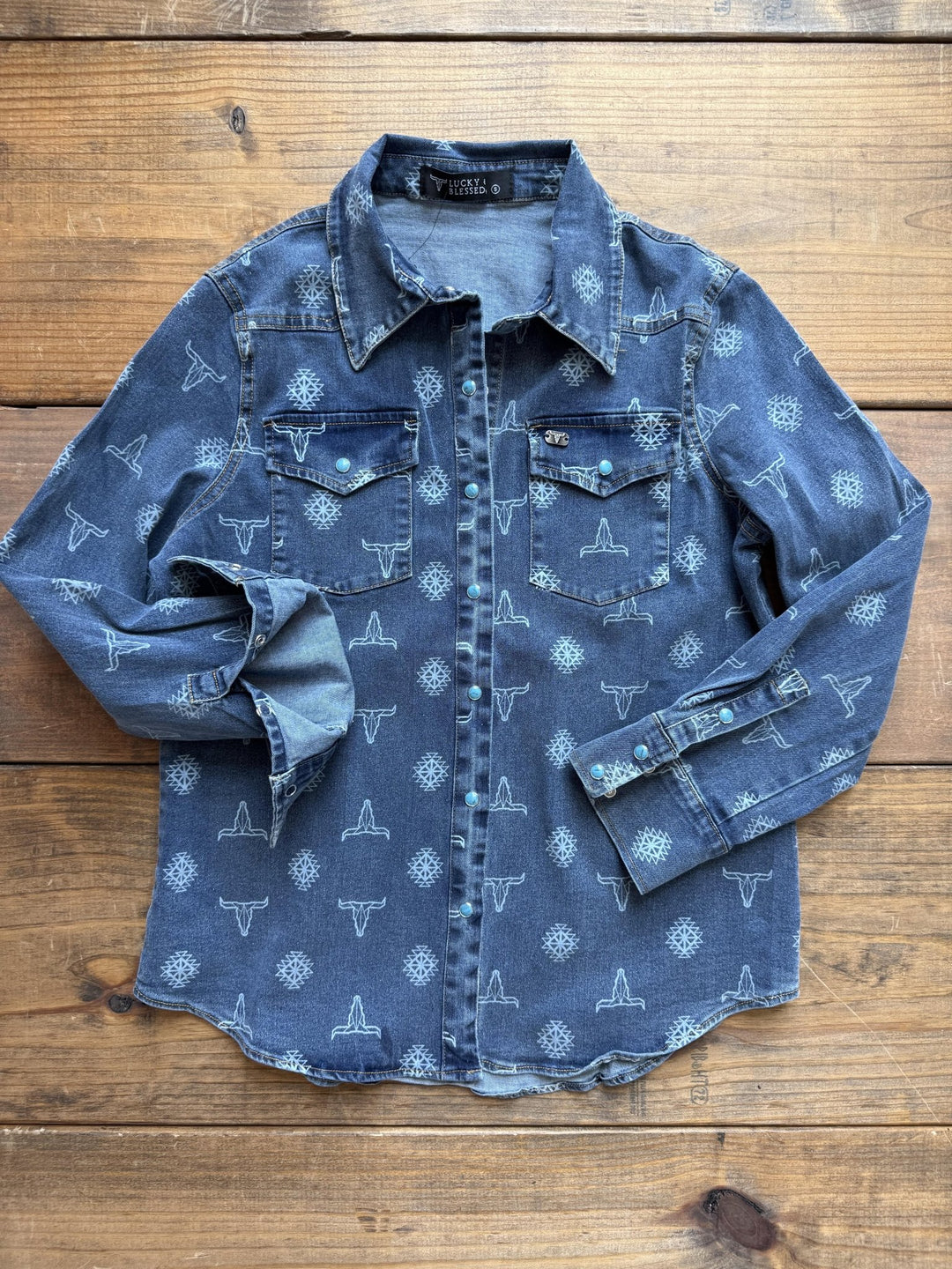 Vintage Cowskull Aztec Denim Shirt - High Call Outfitters