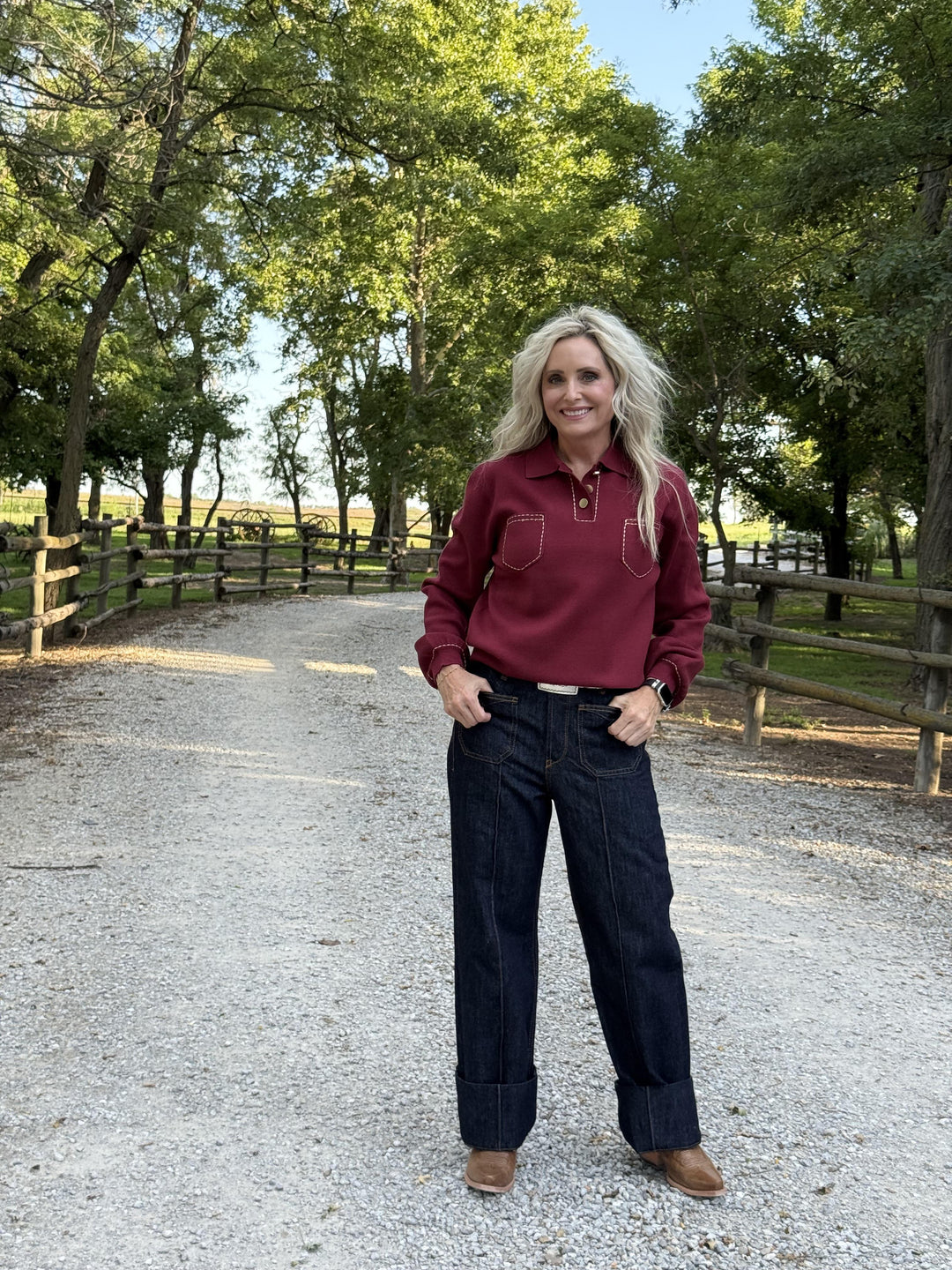 Top Stitched Henley Sweater from THML