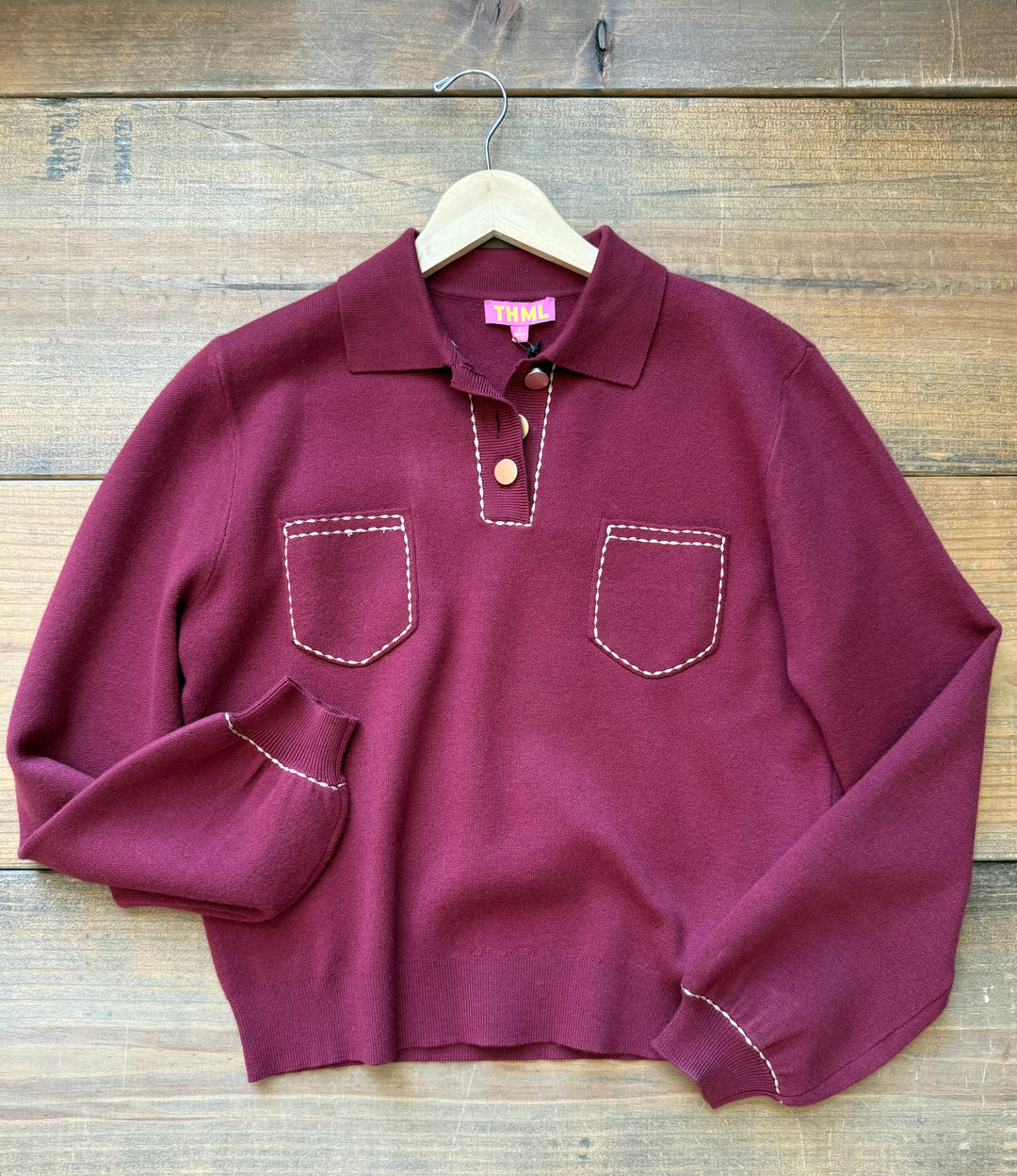 Top Stitched Henley Sweater from THML - High Call Outfitters