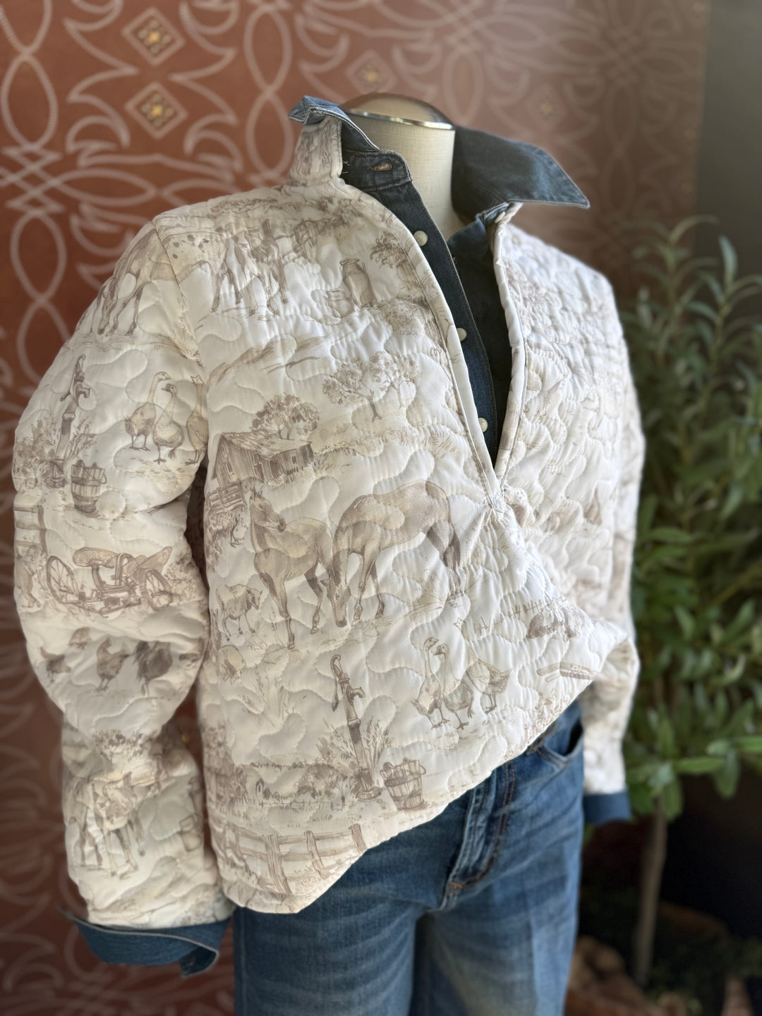 Aledo Toile Linen Quilted Pullover from Ida Mae