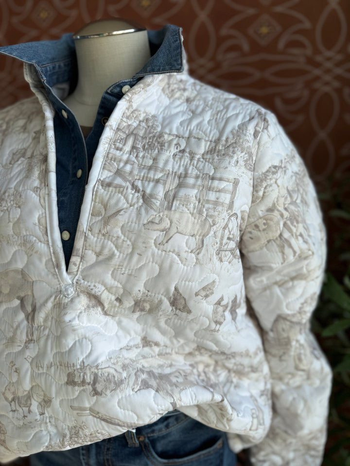 Aledo Toile Linen Quilted Pullover from Ida Mae