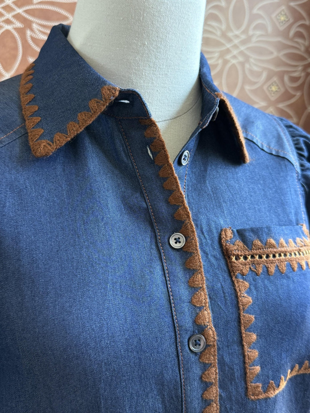 Puff Sleeve Denim Shirt - High Call Outfitters
