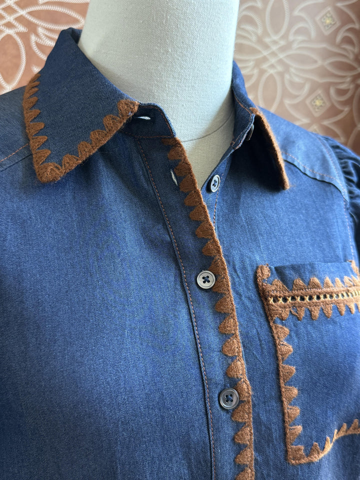 Puff Sleeve Denim Shirt