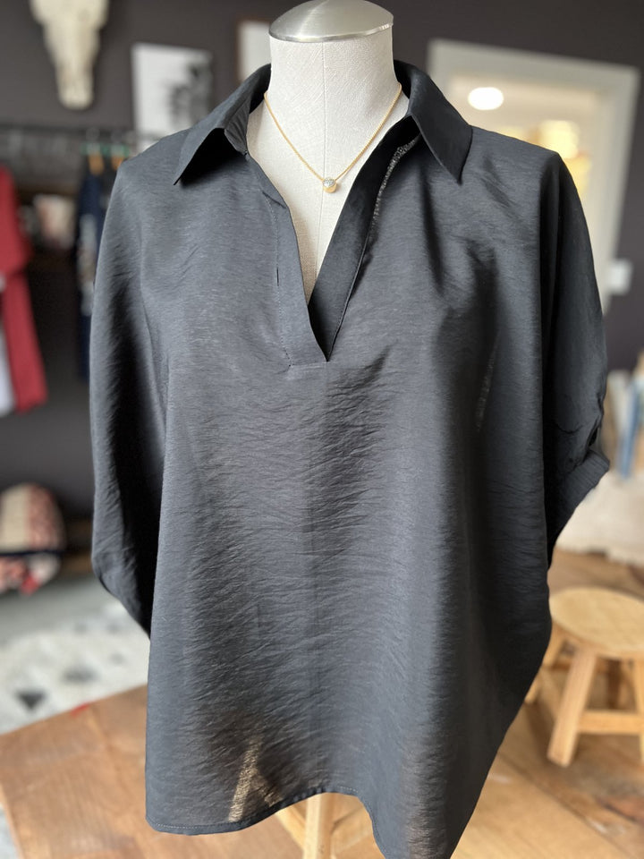 Collared V Neck Top