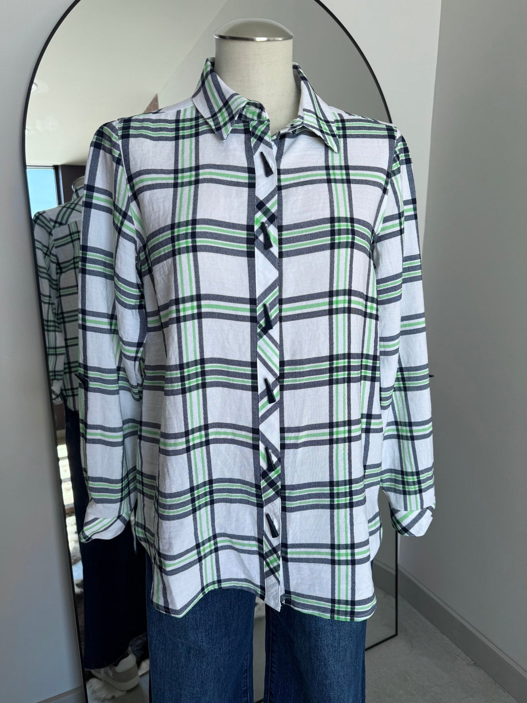 Plaid Roll Tab Sleeve Top from Mulitples - High Call Outfitters