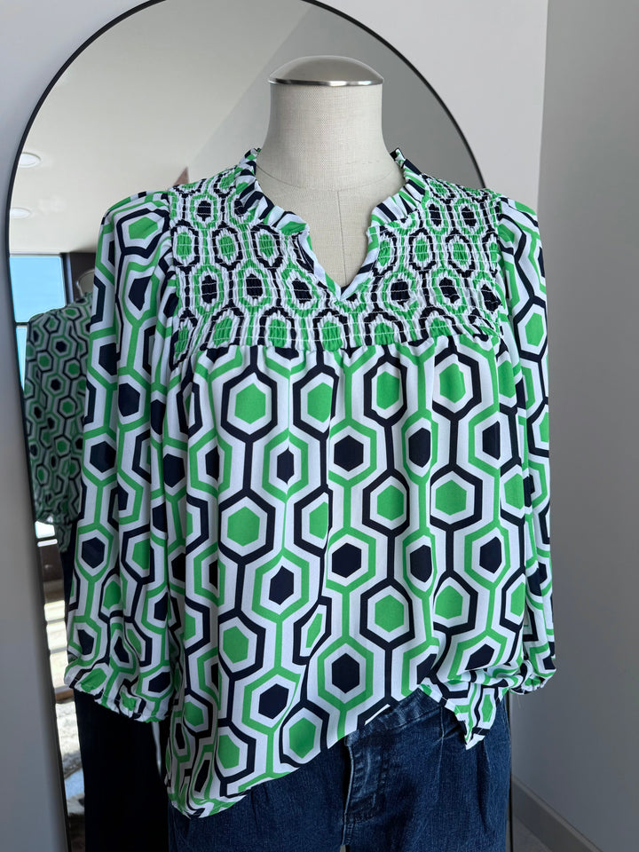 Geo Print Smocked Yoke Top from Multiples