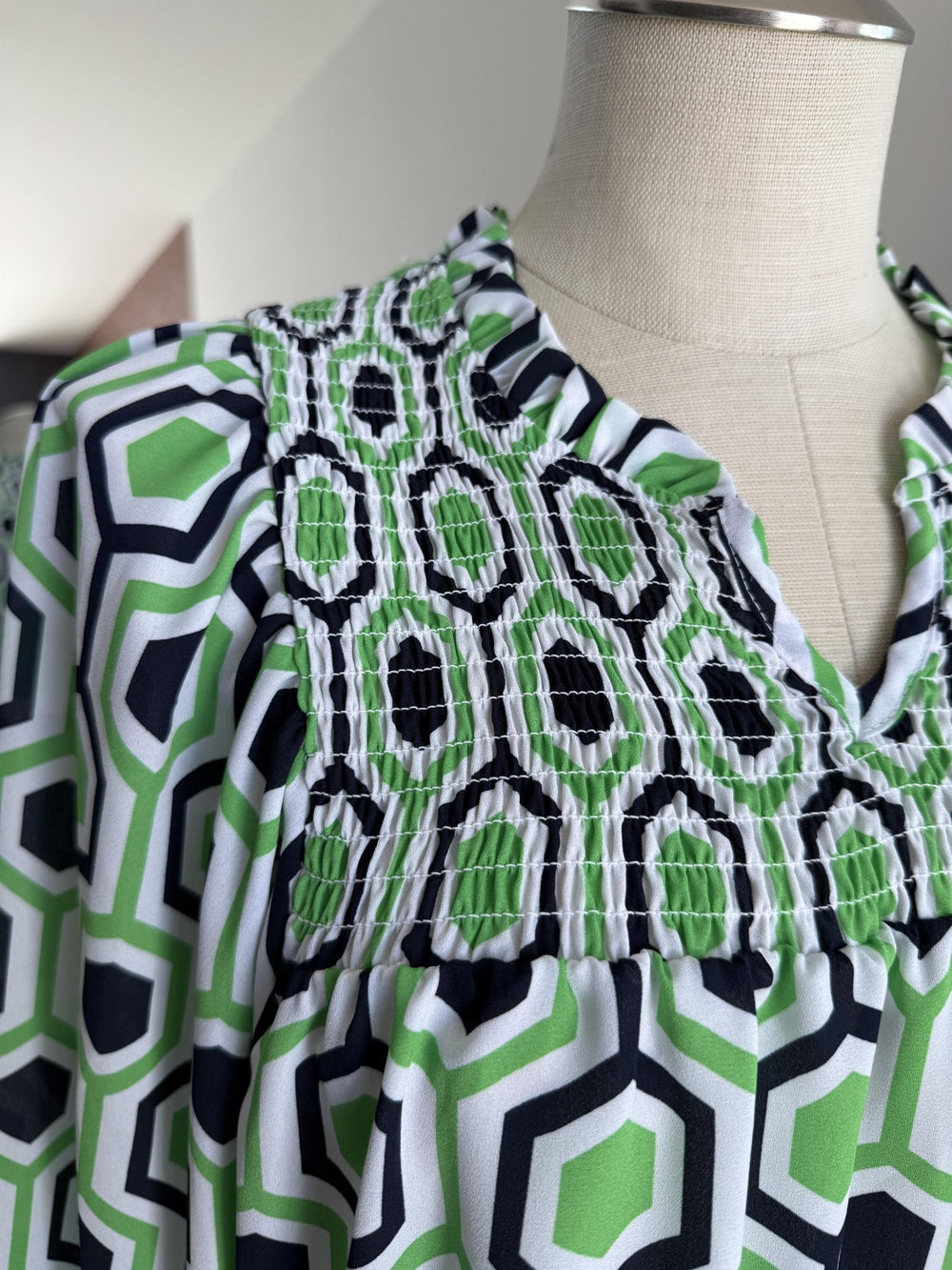Geo Print Smocked Yoke Top from Multiples - High Call Outfitters