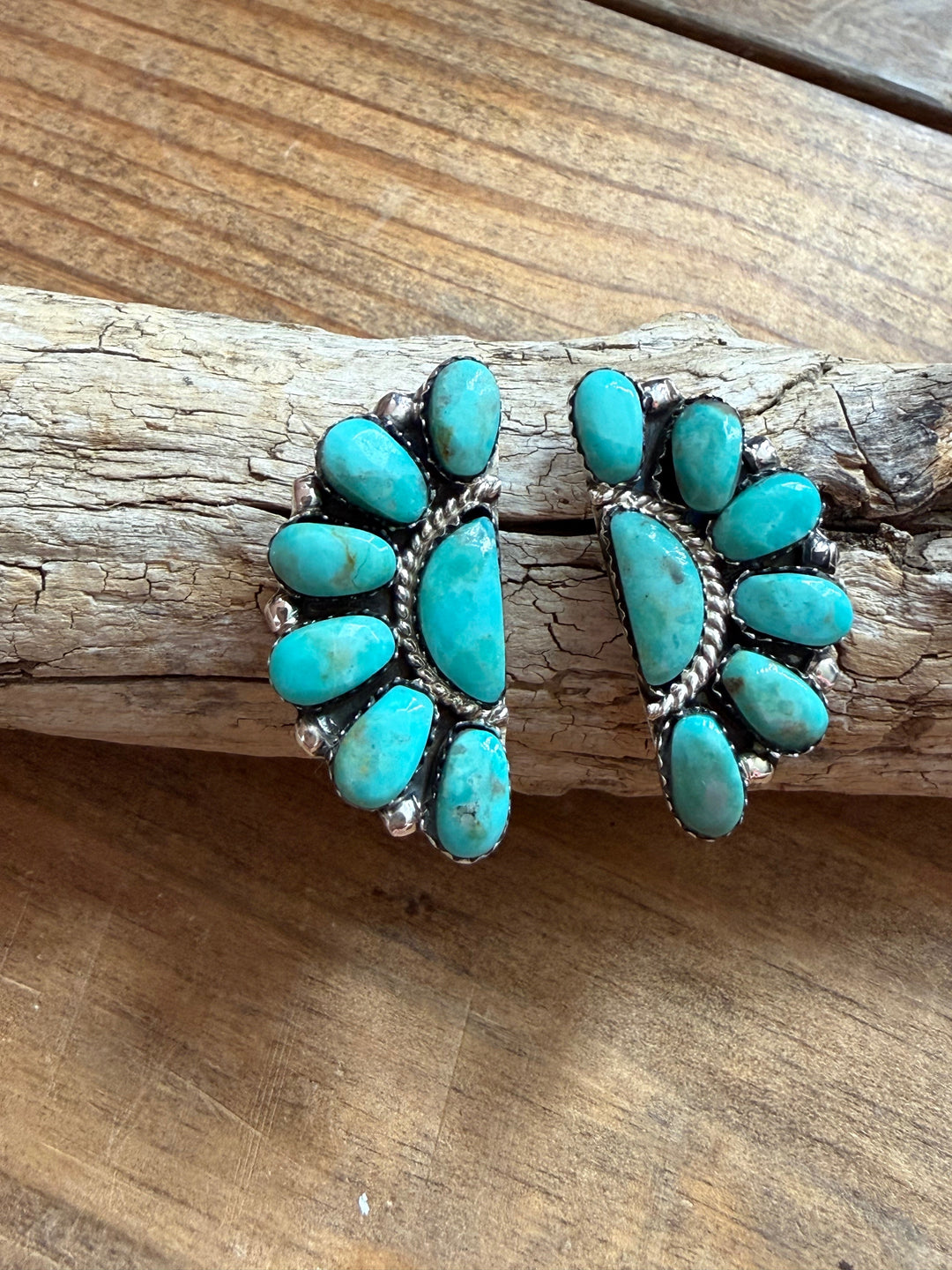 Turquoise Half Moon Flower Earring