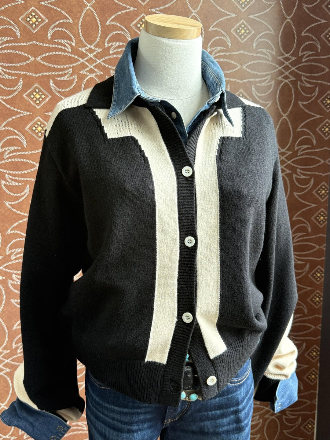Retro Color Blocked Cardigan Sweater - High Call Outfitters