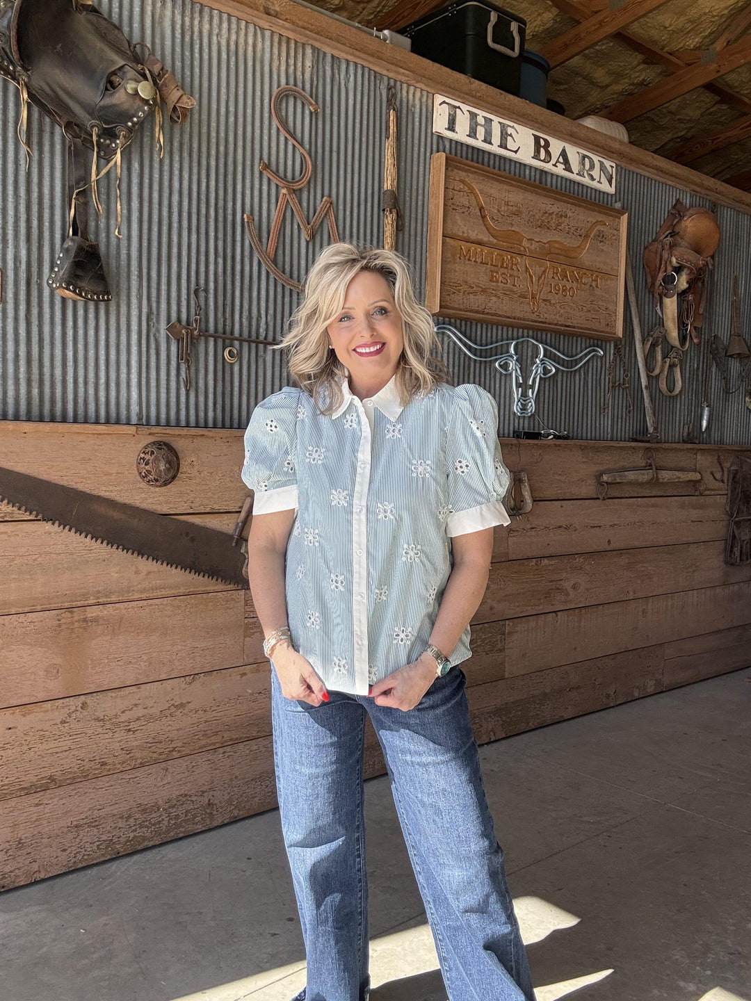 Pinstripe Contrast Trim Top