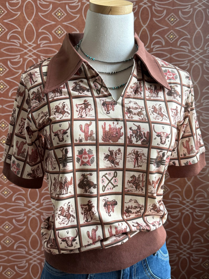 Western Print Retro Polo from Howdy Hanny - High Call Outfitters