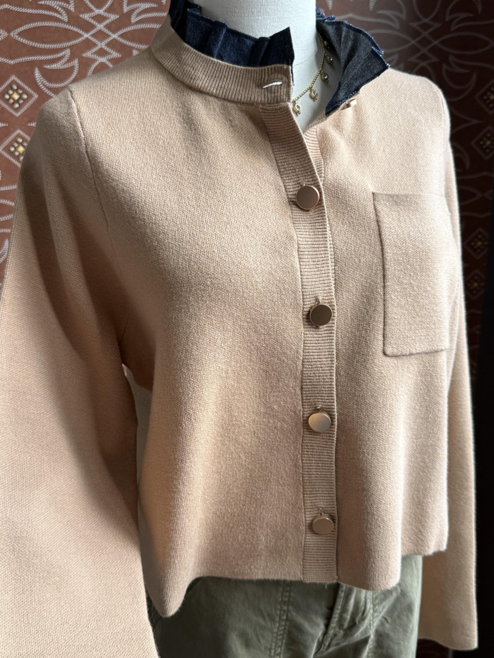Denim Ruffle Finish Cardigan from THML - High Call Outfitters