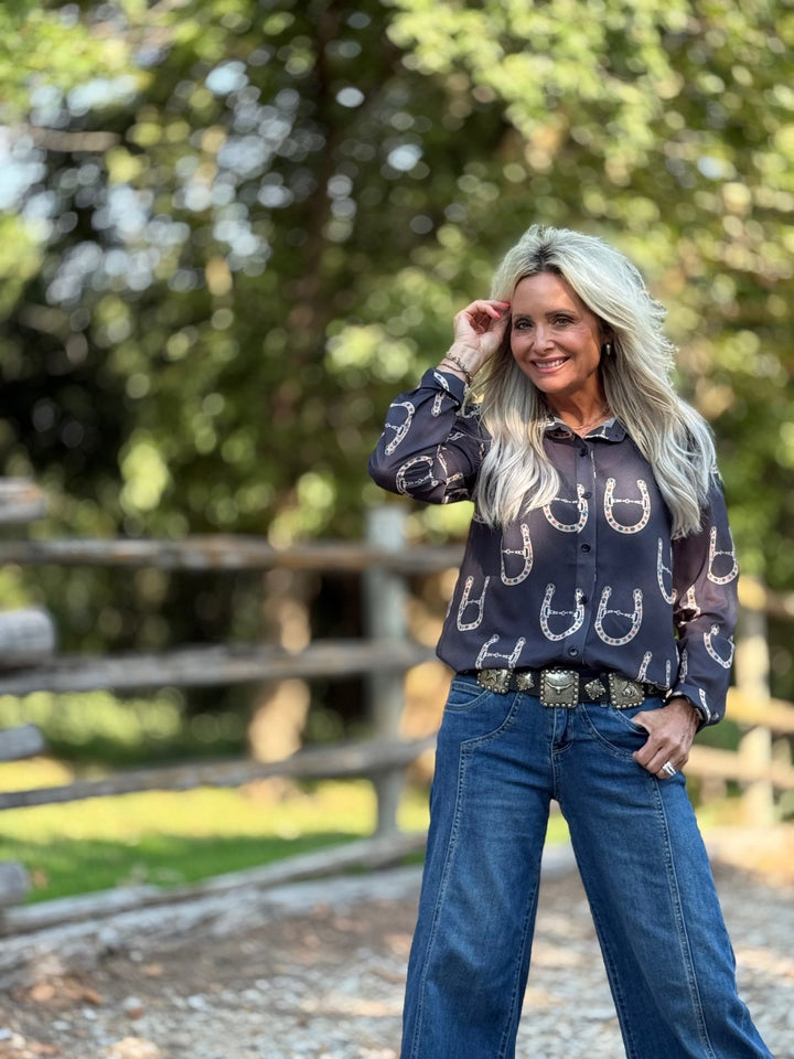 Horseshoe Chiffon Top - High Call Outfitters