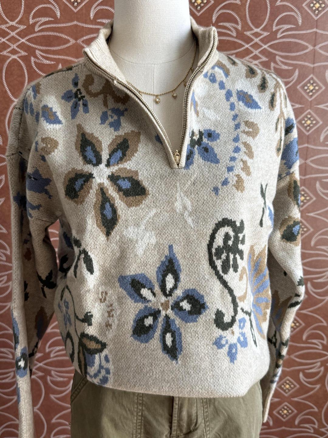 Patterned 1/2 Zip Sweater - High Call Outfitters