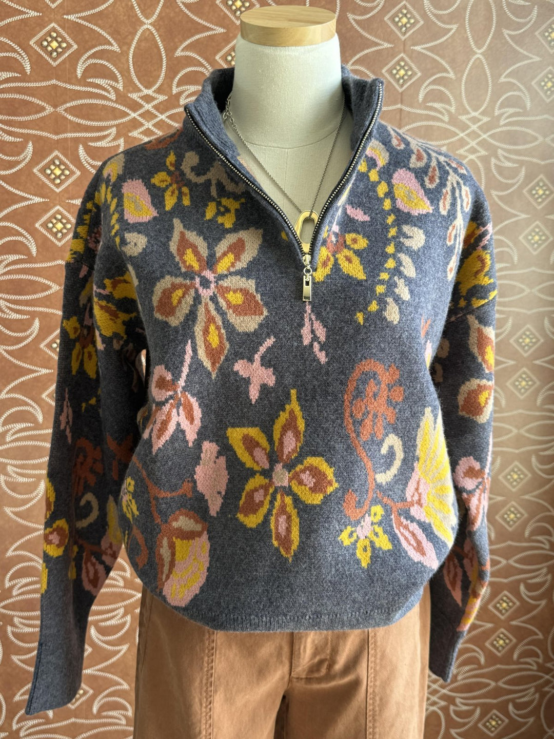 Patterned 1/2 Zip Sweater - High Call Outfitters