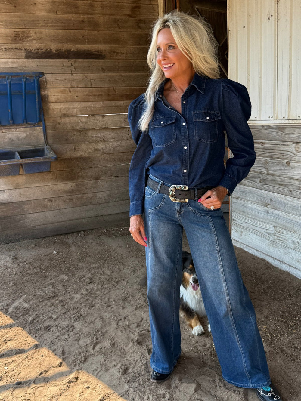 Denim Puff Sleeve Top - High Call Outfitters
