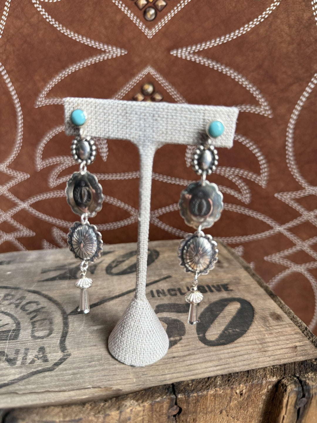 Turquoise Stud with 3 Concho Drop Earring from Paige Wallace - High Call Outfitters