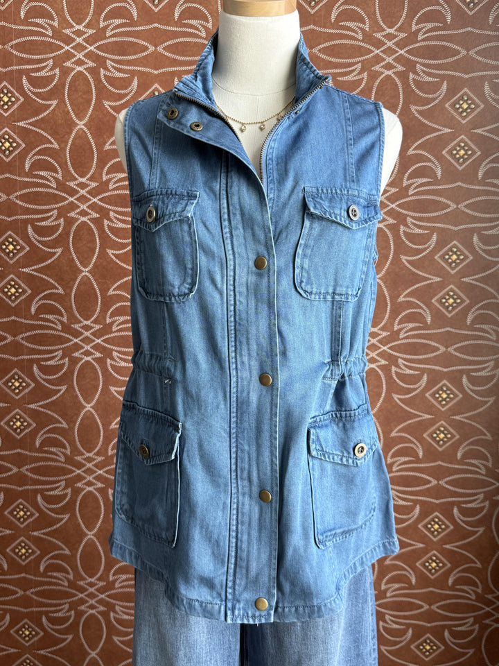 Zip Front Denim Vest from Multiples