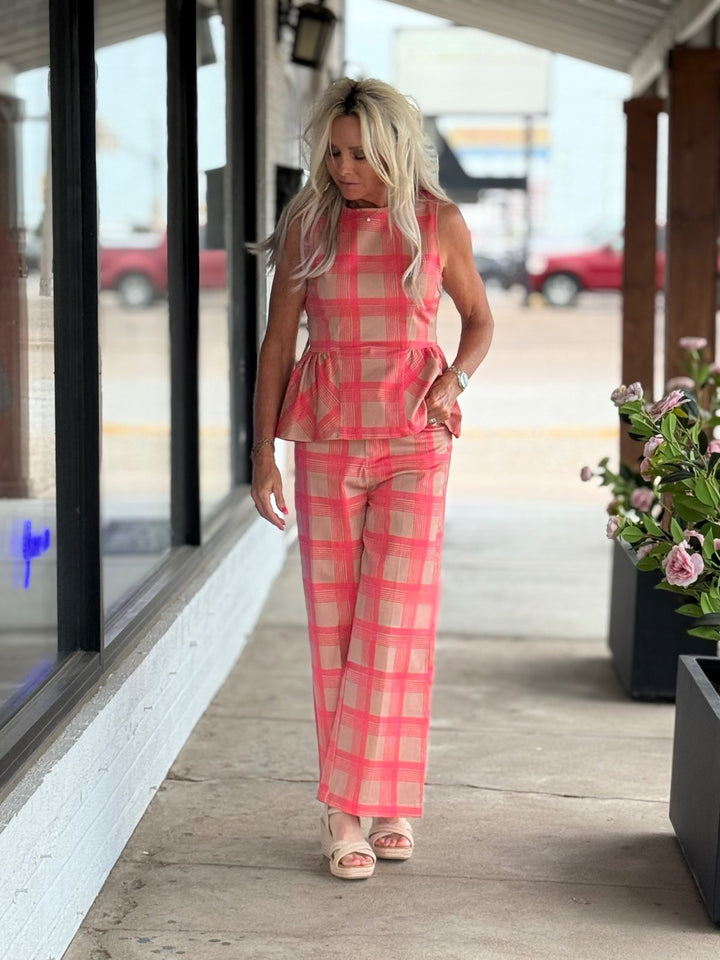 Wide Leg Plaid Pant - High Call Outfitters