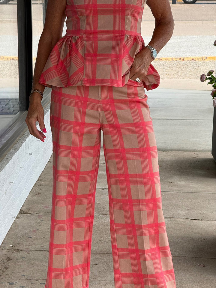 Wide Leg Plaid Pant - High Call Outfitters
