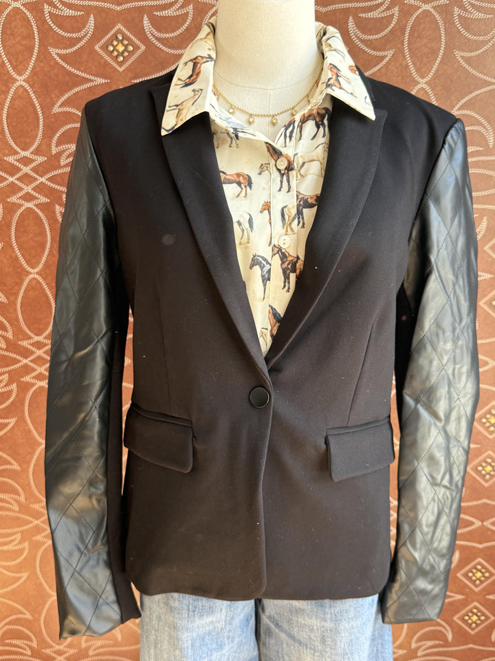 Quilted Pleather Sleeve Blazer