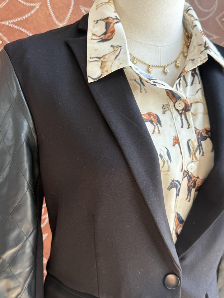 Quilted Pleather Sleeve Blazer