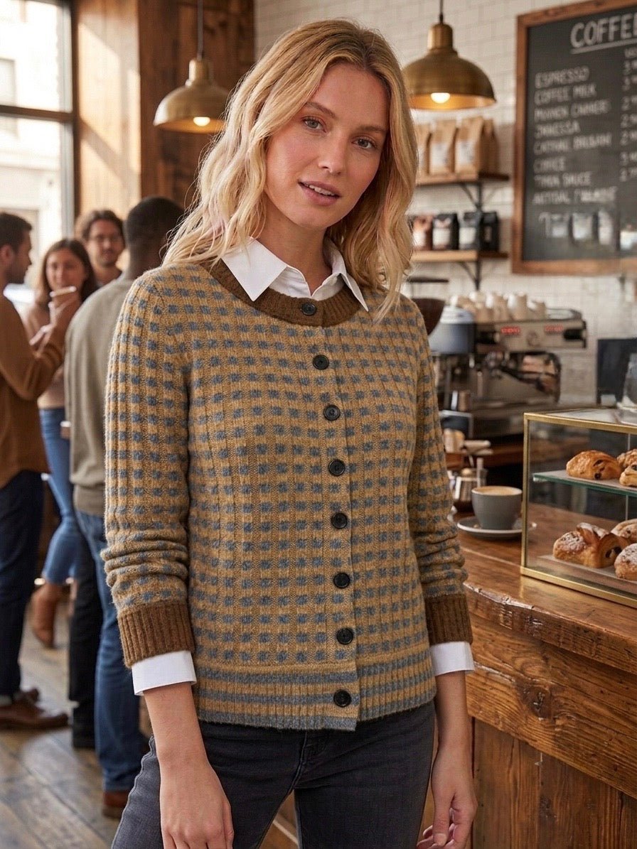 Mini Check Colorblock Sweater Cardigan - High Call Outfitters