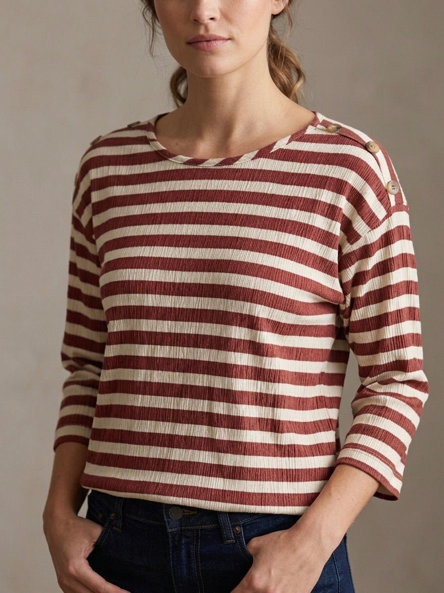 3/4 sleeve Drop Shoulder Stripe Knit Top from Multiples - High Call Outfitters