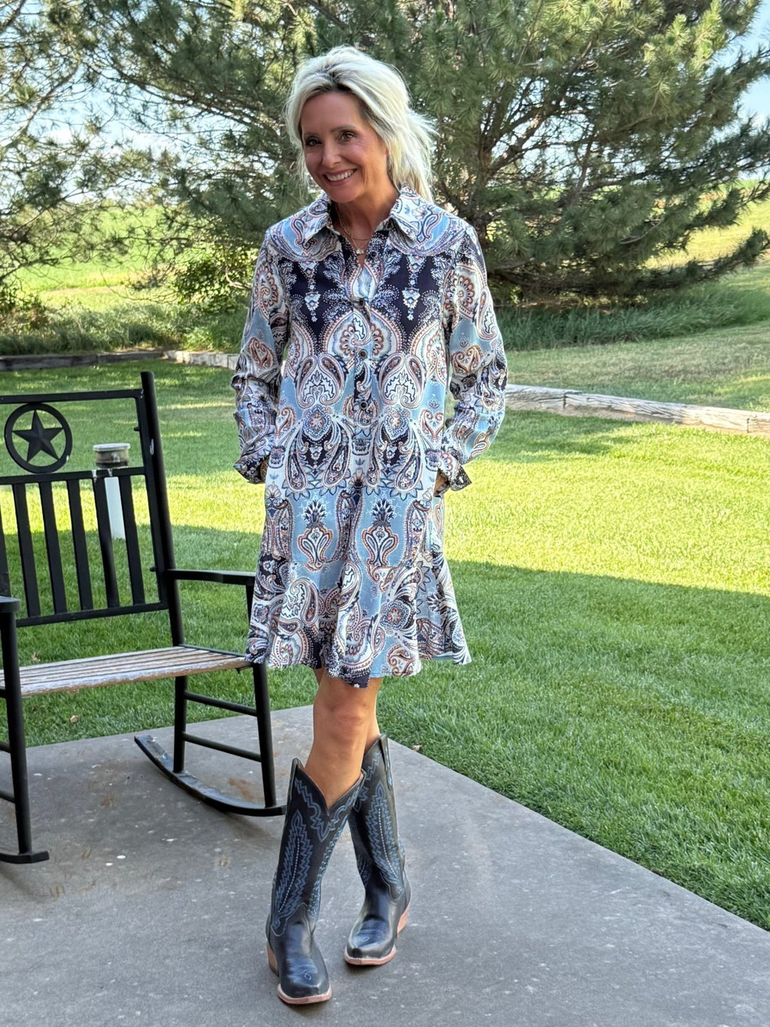 Paisley Flounce Shirt Dress from Uncle Frank - High Call Outfitters