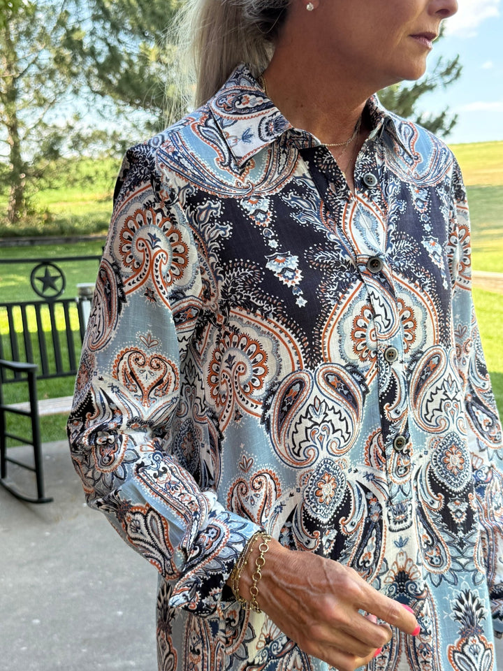 Paisley Flounce Shirt Dress from Uncle Frank - High Call Outfitters