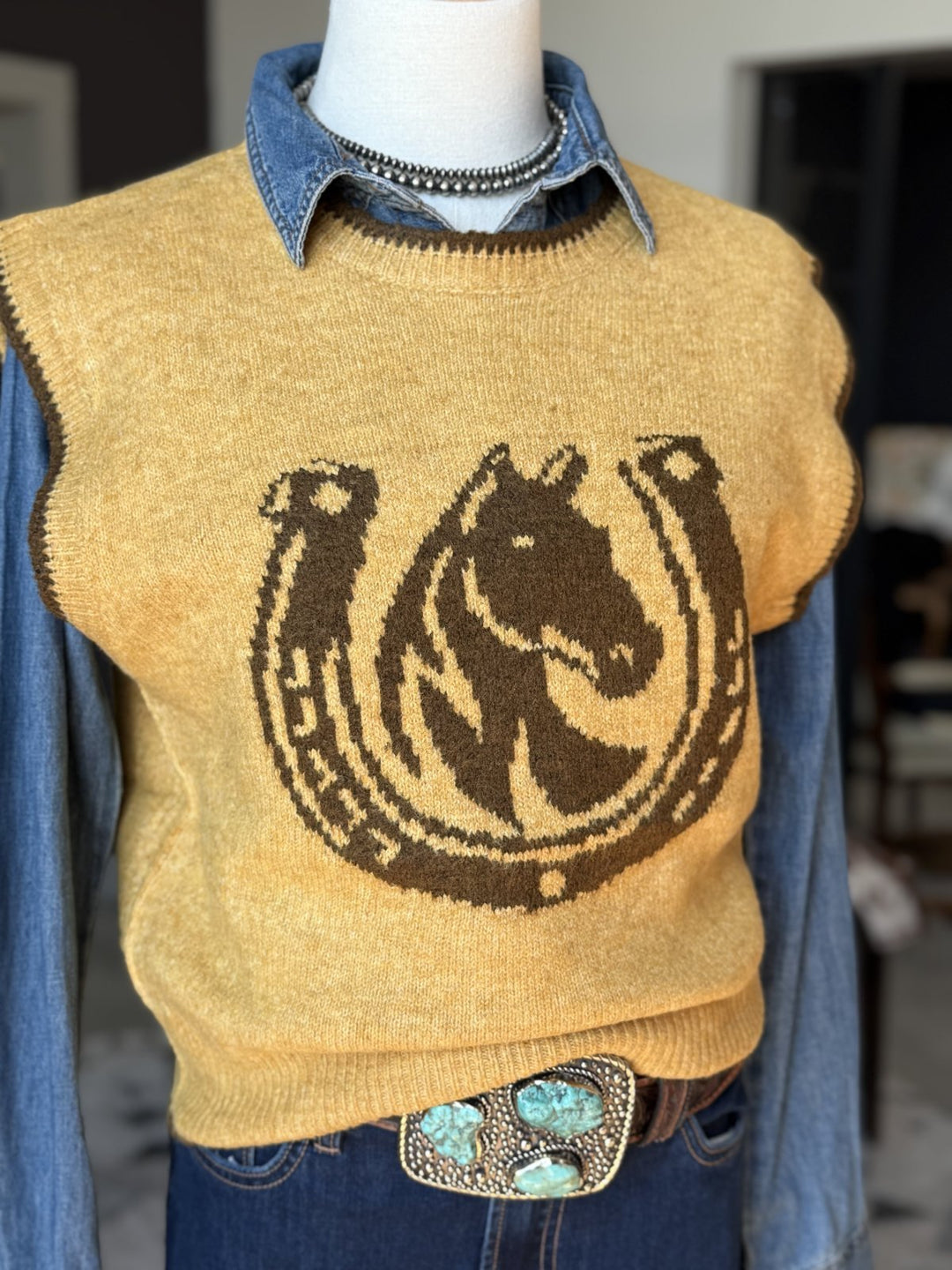 Horseshoe Sleeveless Sweater - High Call Outfitters