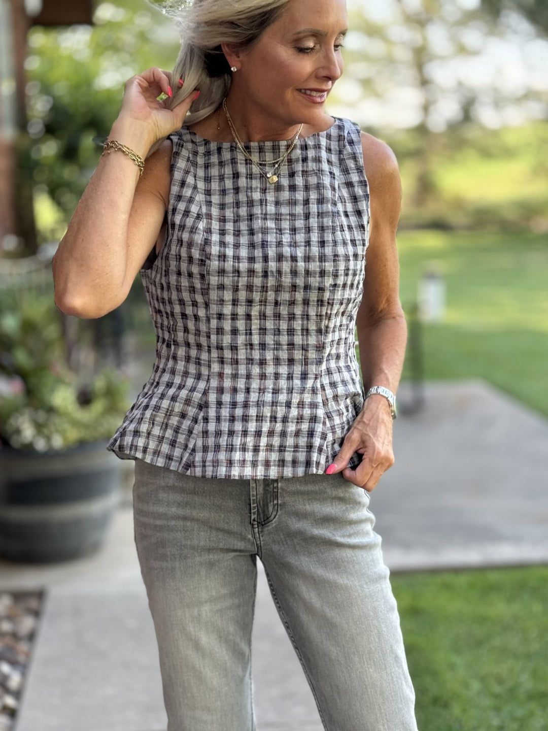 Plaid Peplum Top from THML - High Call Outfitters