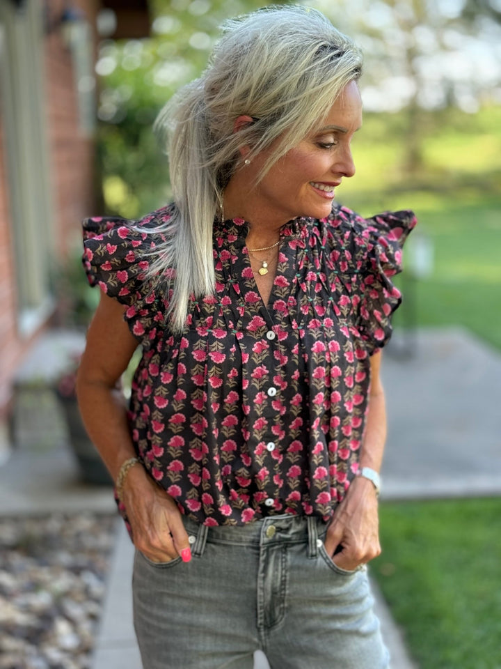 Button Front Flutter Sleeve Top from THML - High Call Outfitters