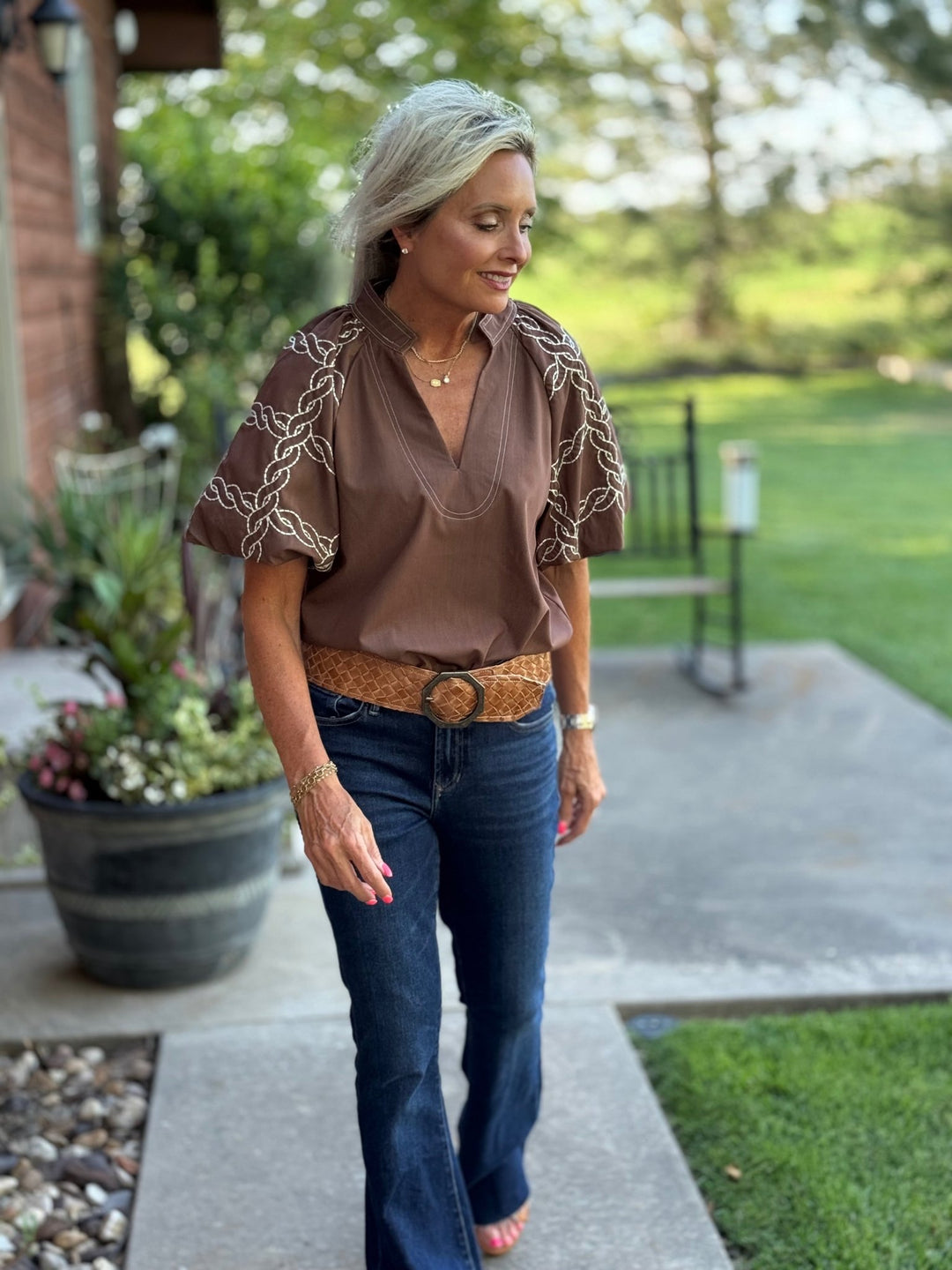 Embroidered Puff Sleeve Top from THML - High Call Outfitters