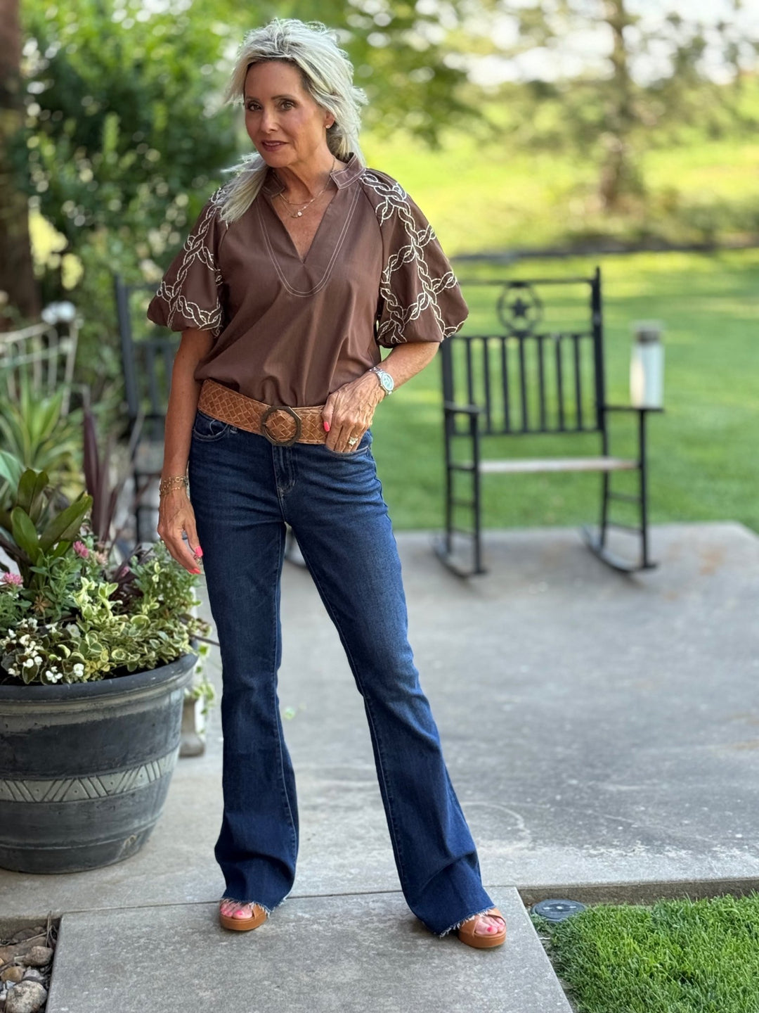 Embroidered Puff Sleeve Top from THML - High Call Outfitters