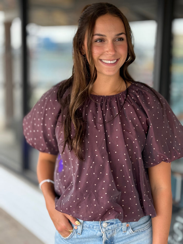 Micro Polka Dot Bubble Top