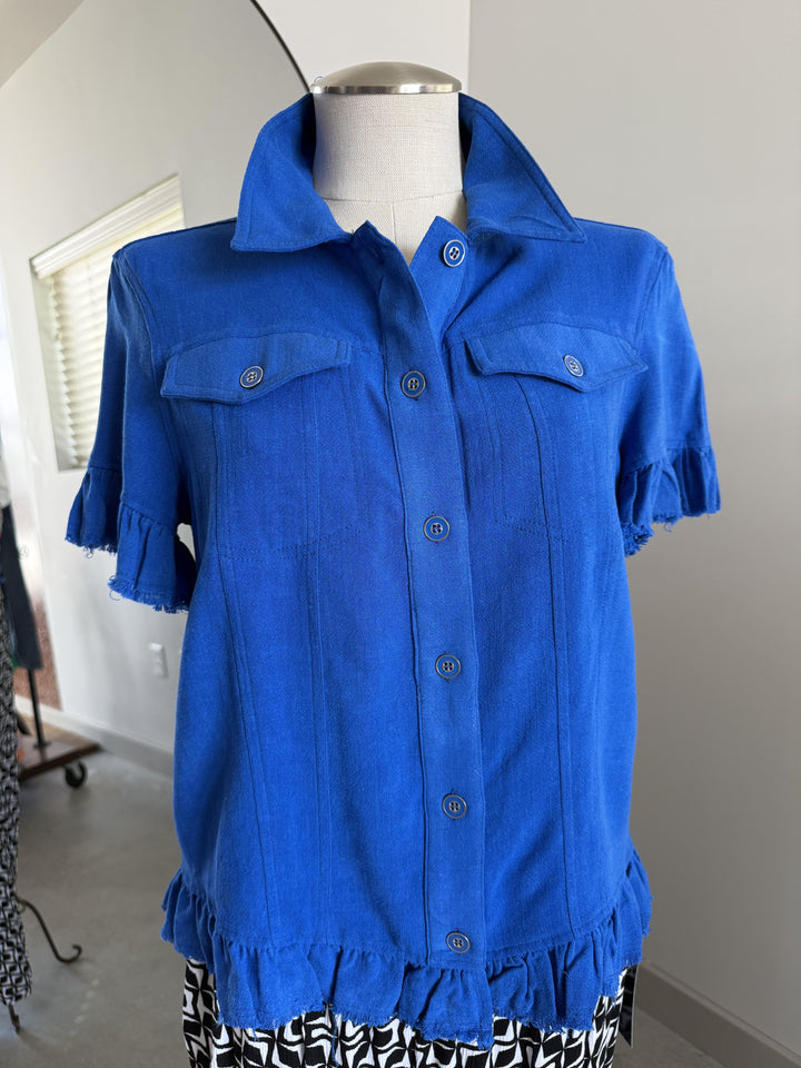 Ruffle Trim Linen Blend Jacket from Multiples