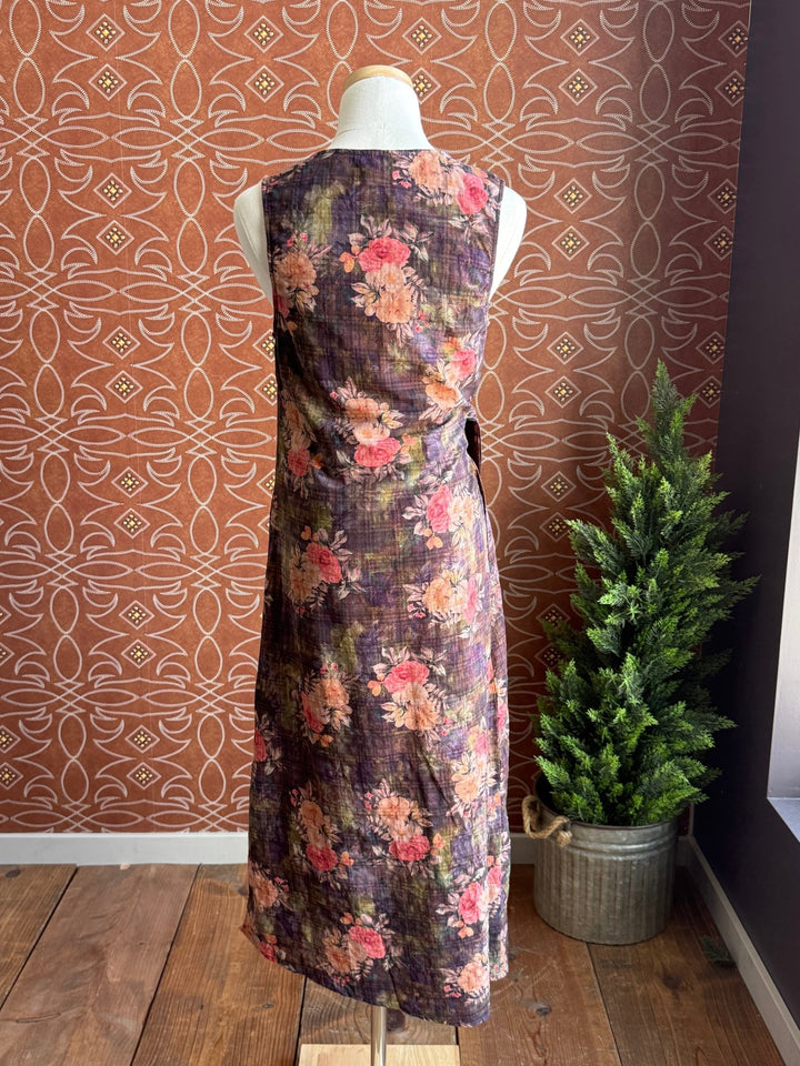 Side Tie Antique Floral Midi Dress - High Call Outfitters