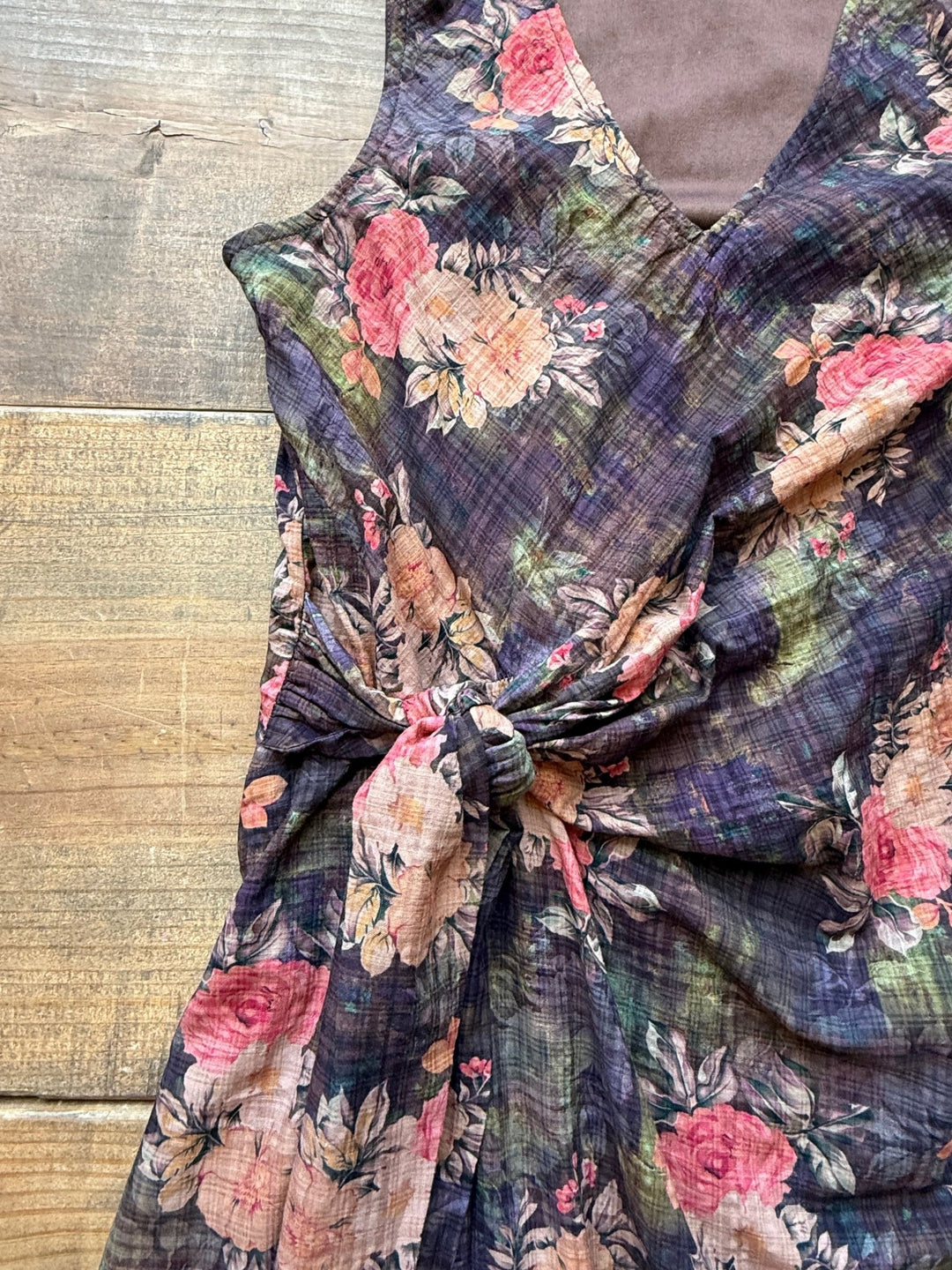 Side Tie Antique Floral Midi Dress