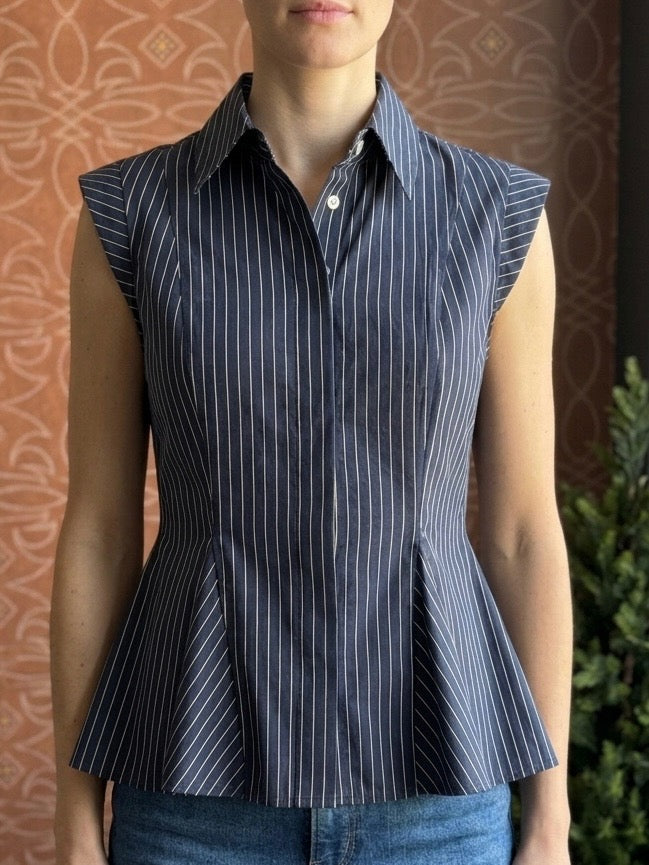 Hidden Button Front Peplum Sleeveless Top