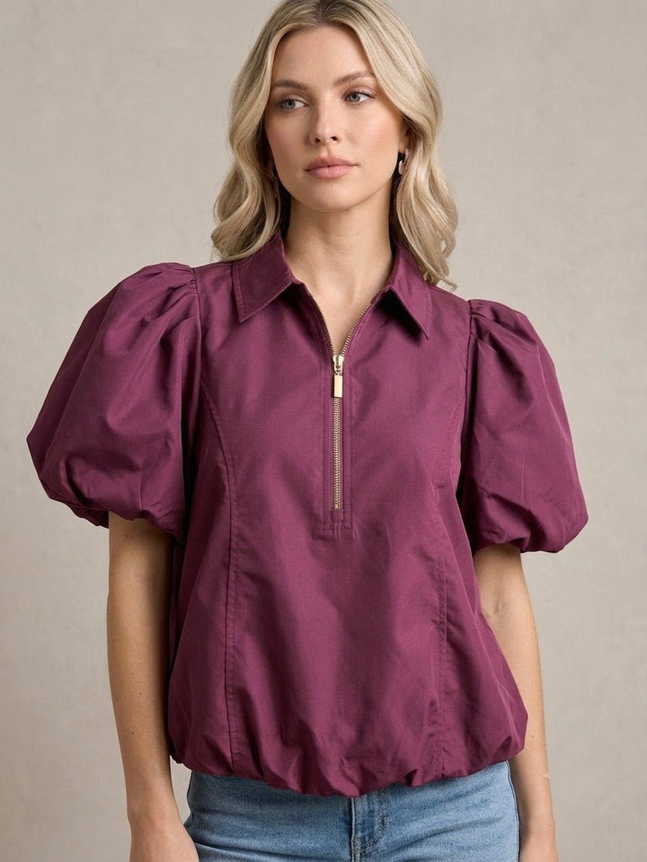 Puff Sleeve 1/4 Zip Top - High Call Outfitters
