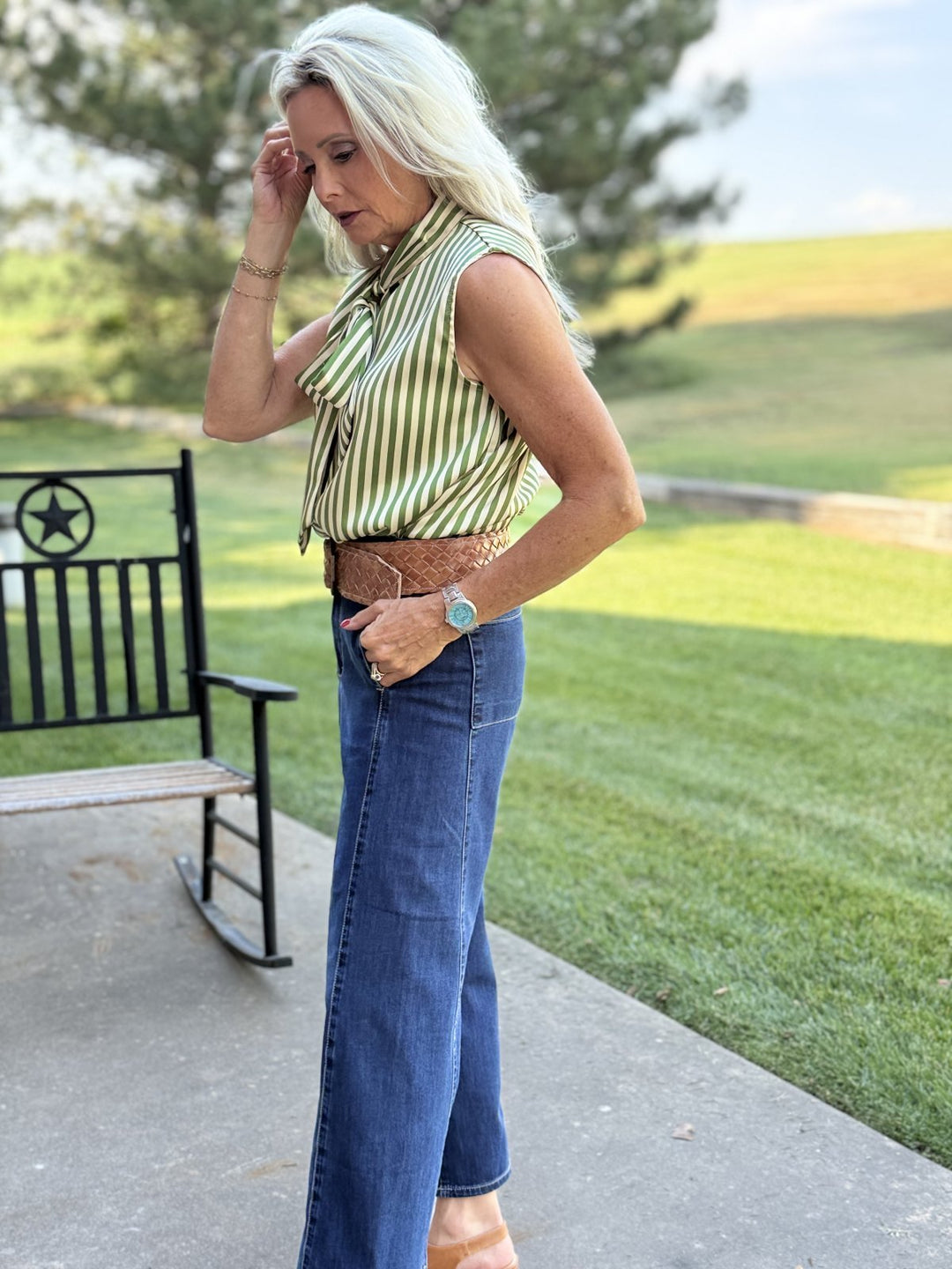 Striped Sleeveless Tie Front Top - High Call Outfitters