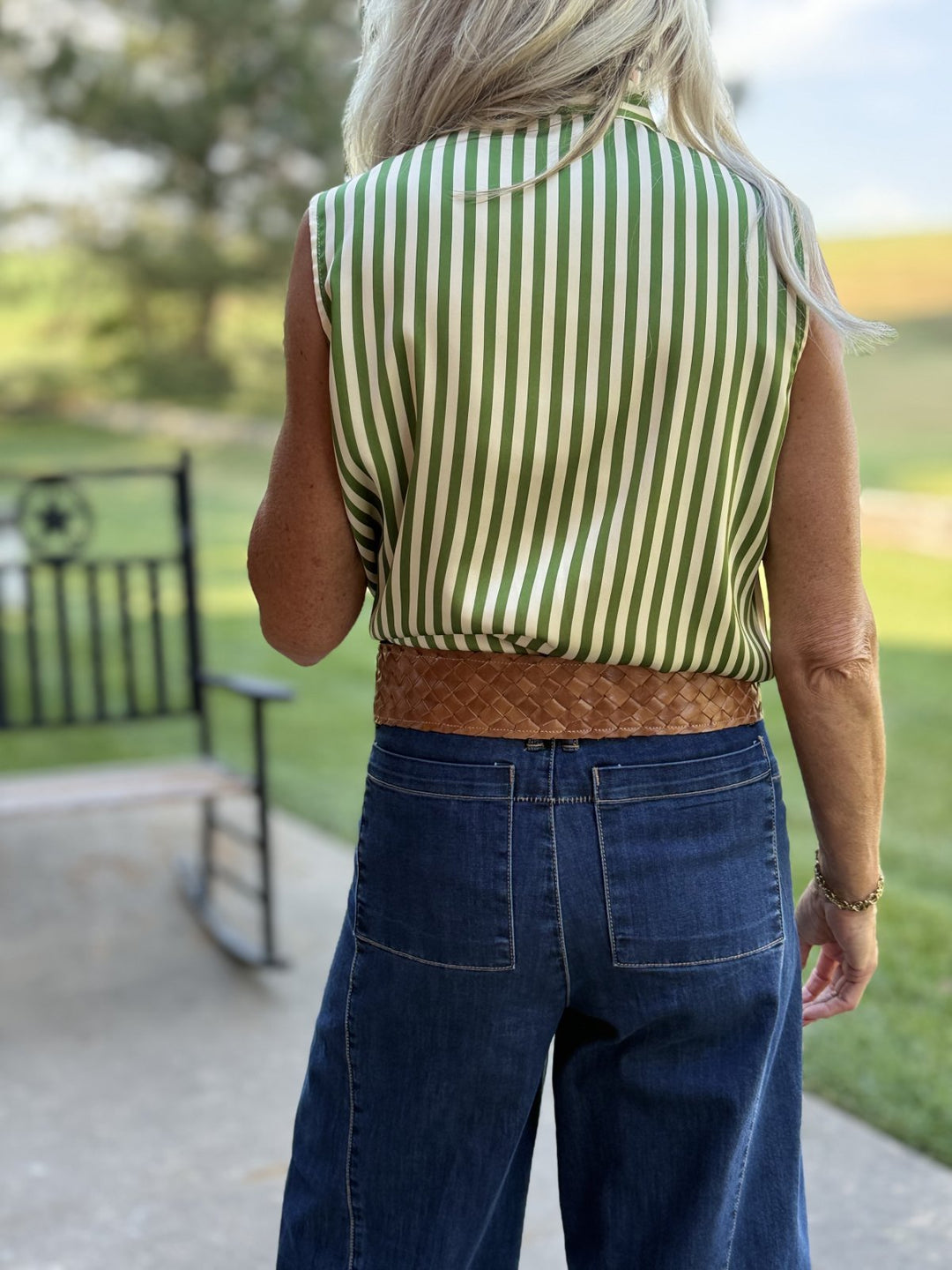 Striped Sleeveless Tie Front Top - High Call Outfitters