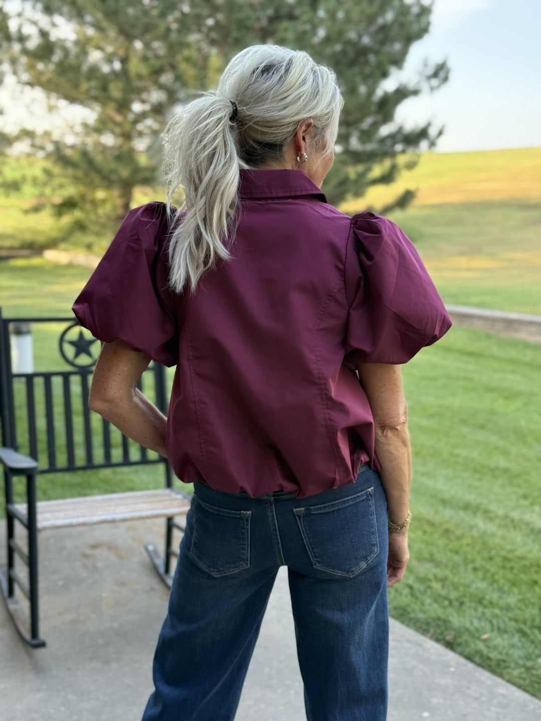 Puff Sleeve 1/4 Zip Top